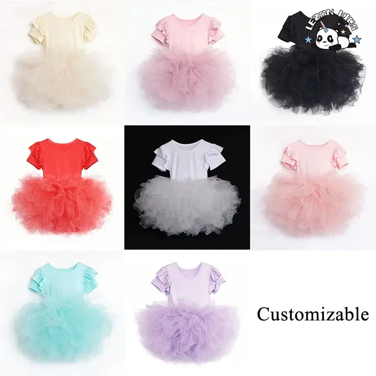 LEZONKIDS - Customize Summer Elastic Ruffle Sleeve Party Wear Children Girls Tutu Dresses for Dancing